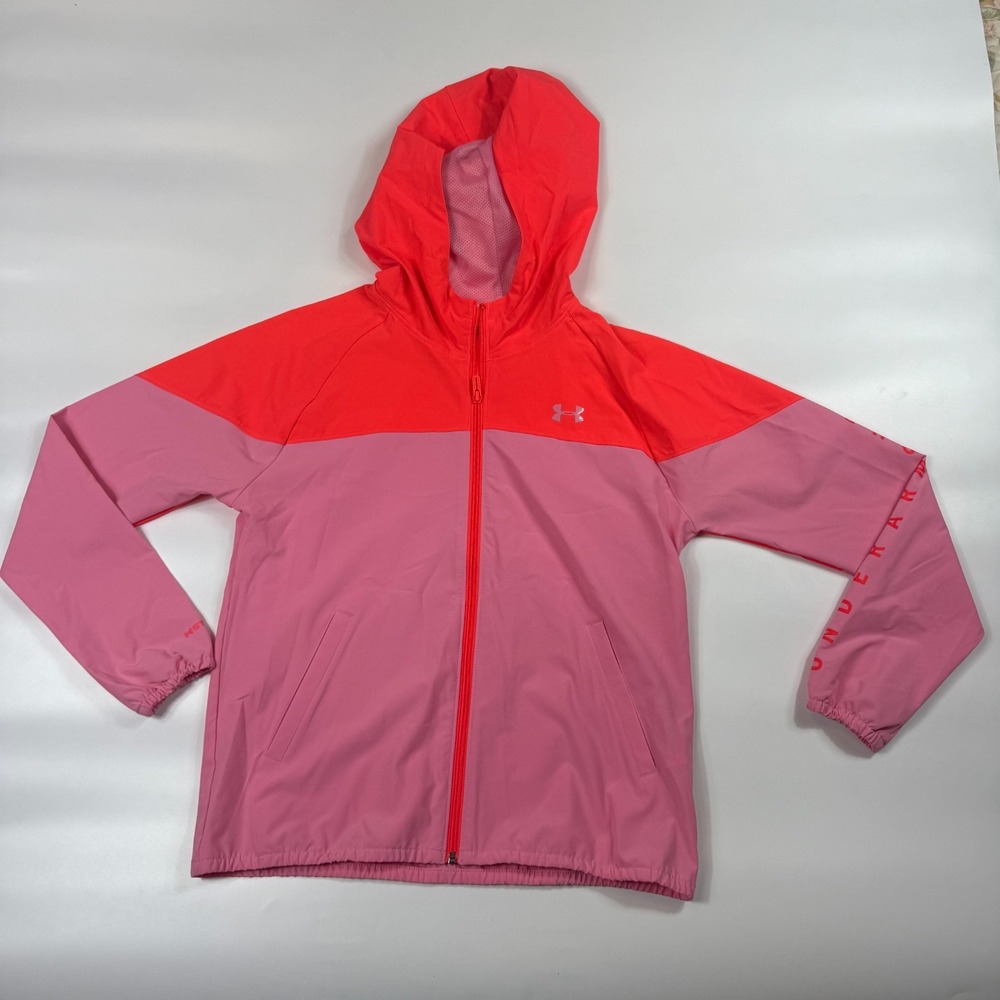 Under Armour Storm Hooded Jacket Women Small Pink Red Loose Lightweight Full Zip
